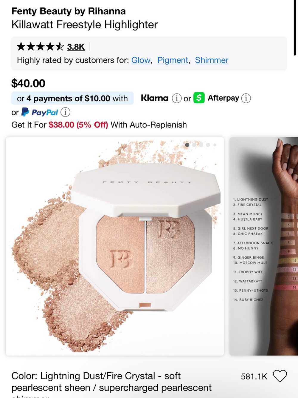 Fenty Beauty. Fenty Beauty highlighter. Killawatt highlighter. Lightening dust.